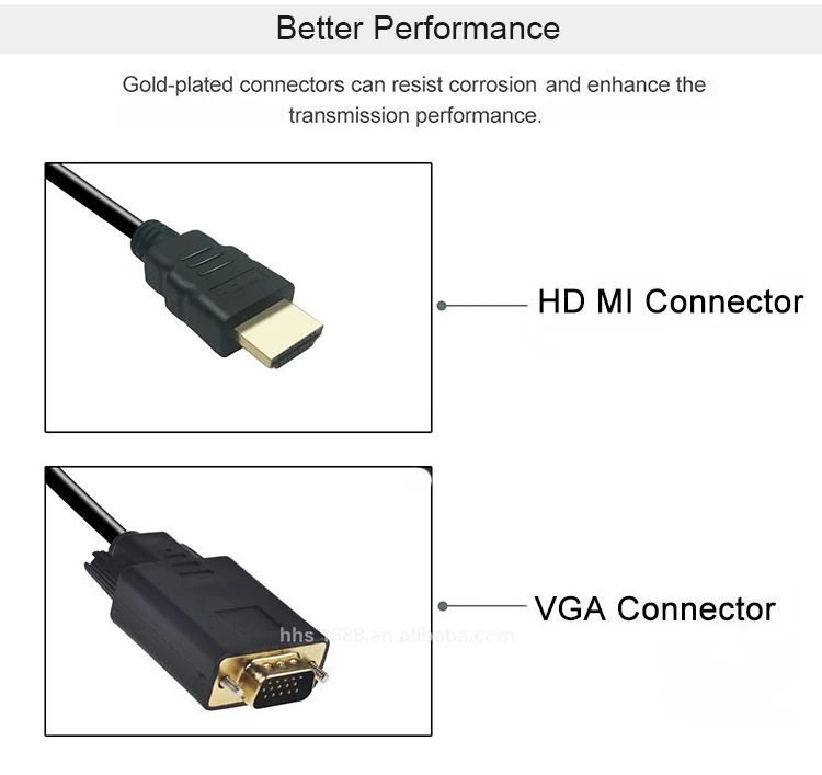 Cold Plated 19 Pin Connector HD MI to VGA Cable 6FT with High Quality PVC Material - ANKUX.COM