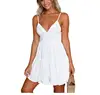 Summer Women Lace Dress Sexy Backless V-neck Beach Dresses 2018 Fashion Sleeveless Spaghetti Strap White Casual Mini Sun Dress