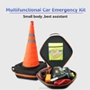 Ningbo car care supplier 15pcs emergency car survival tool kit with reflective warning triangle cone