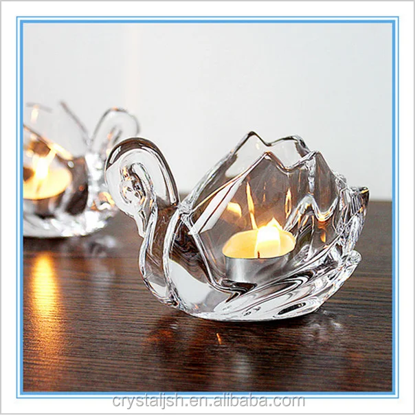 crystal candle holder wedding swan shaped small glass tealight