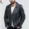 2019 Expensive new tide fashion style black leather jacket coat men biker motorcycle jackets with belt