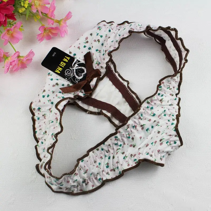 Stock Summer style Green flower Comfortable Green flower print cotton Sey G String Women cotton Low Waist Thongs Underwear Brief
