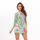 New Arrival Summer Ladies Women Casual Sexy Ladies Printed National Style Slash Neck Silk Dress