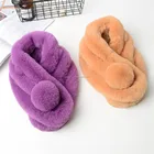 plush fur scarf/long rabbit fur scarf/fur pom scarf