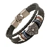 boys and girls metal shield plate and beads braided pu leather wrist band bracelet