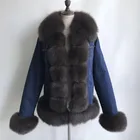 Winter Warm Wholesale Real Fox Fur Parka / Custom Genuine Parka Fur Jacket Big Fox Fur Collar Women Denim Jacket