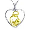 Rich jewelry 925 Sterling Silver Heart Shaped Pendant Necklace With Golden Mom and baby