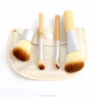 4 Pcs Makeup Brush Set Bamboo Handle Premium Synthetic Kabuki Foundation Blending Blush Eye shadow Concealer Powder Brush