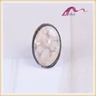 Fashion vintage shell oval silver finger ring,custom shape color stone jewelry ring for women