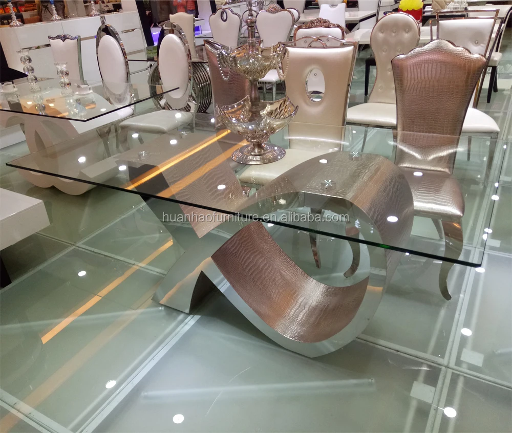 Toptan modern mobilya 8 kişilik cam yemek masası ile düğün sandalyeleri