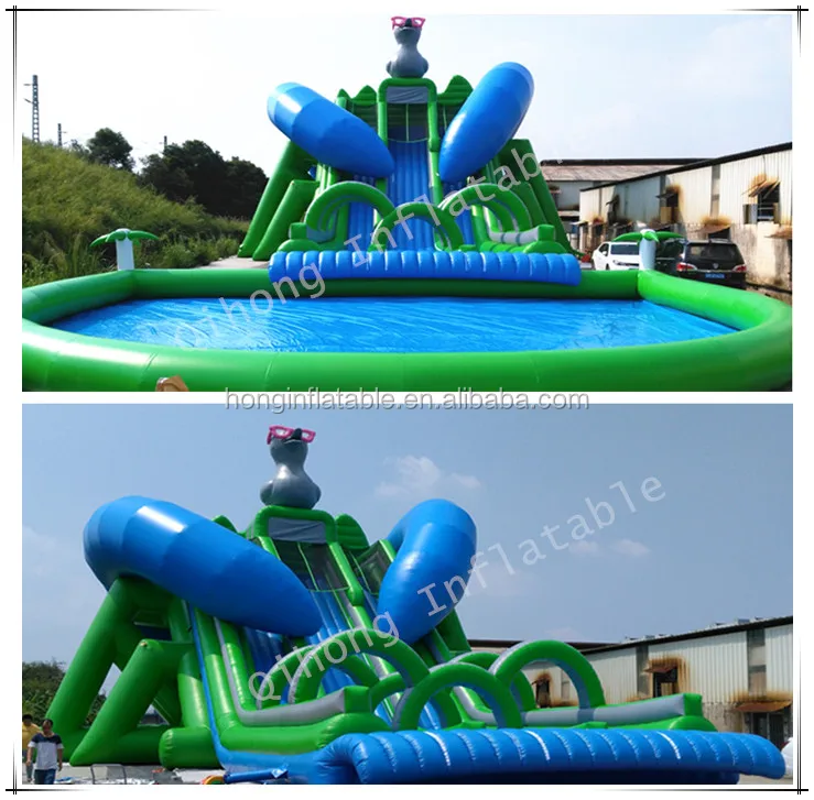 big inflatable pool with slide