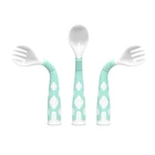 Cunite Eco-friendly New Shape Food Grade Adjustable Silicone Baby Spoon And Fork Set Silicone Training Spoon & Fork Kits