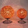 Rattan But Lamp USB Charger Dimmable LED Bedside Nightlight Sepak Takraw Shaped LED Night Lights with Iron Stand