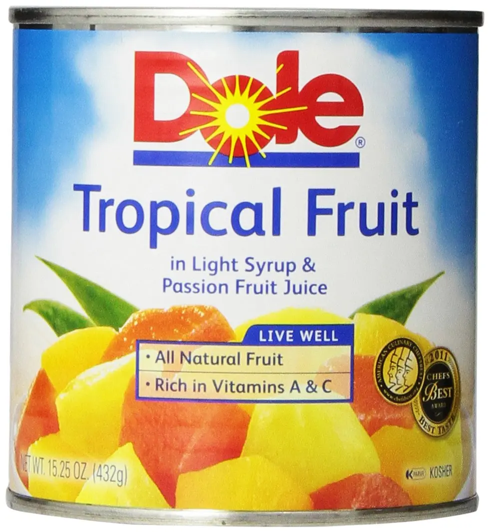 dole canned fruit, mixed tropical fruit in passion fruit nectar