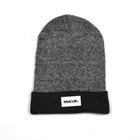 Men Knit long Winter Beanie Hat with Leather Patch