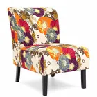 Amazon top selling contemporary Wingback floral pattern fabric side accent chair with wooden legs