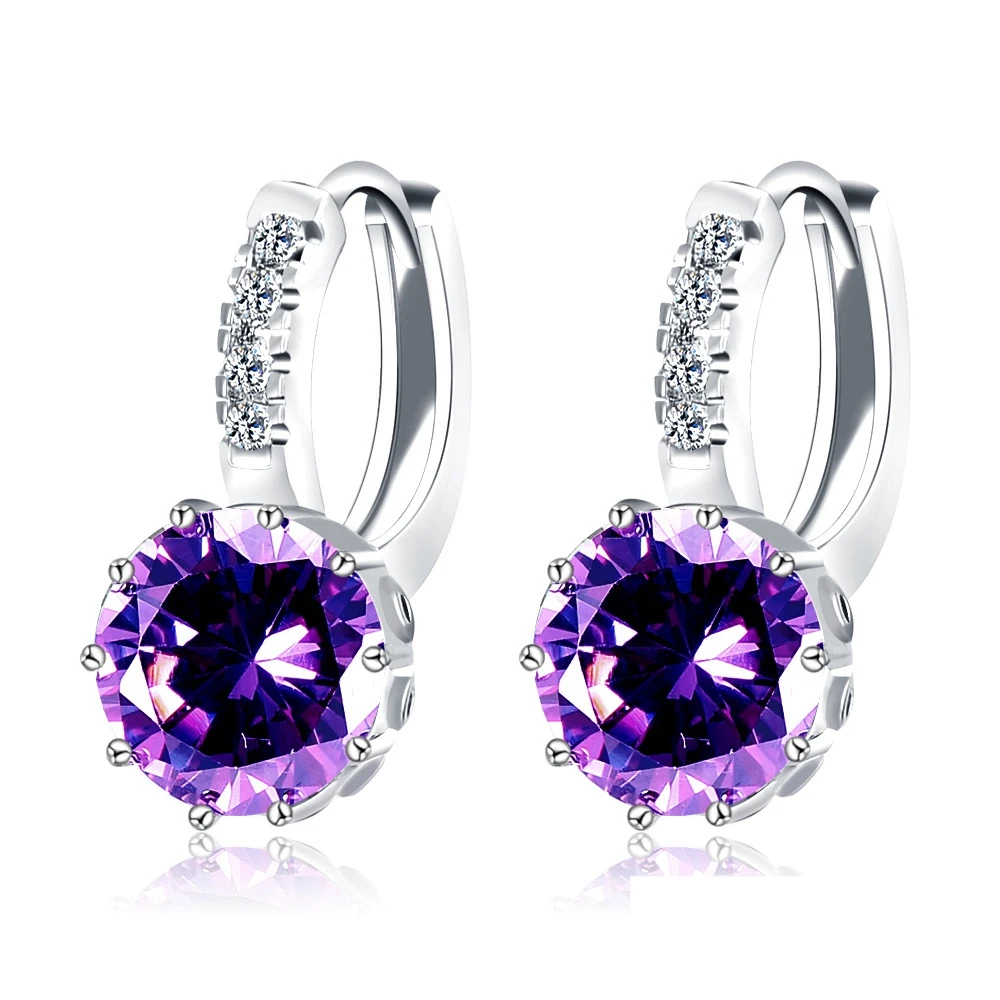 gift for girlfriend purple crystal hoop earrings for women