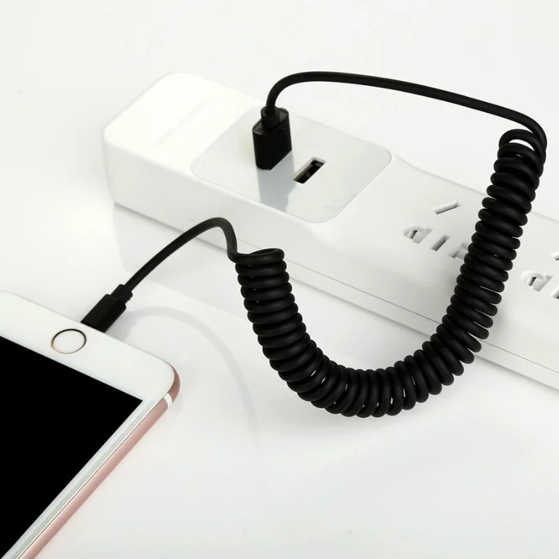 Retractable Spring Charging Data Sync for IPhone Flexible Elastic Stretch USB Charger Cable - ANKUX.COM