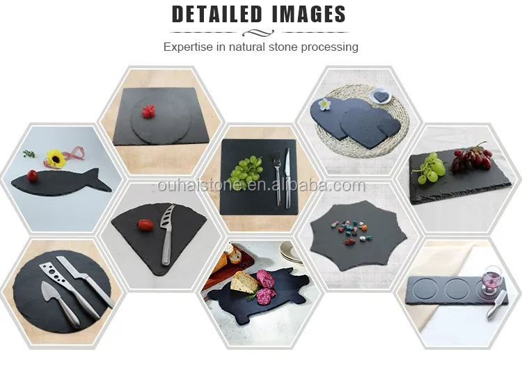 black stone ware food serving tray round shape fruits slate