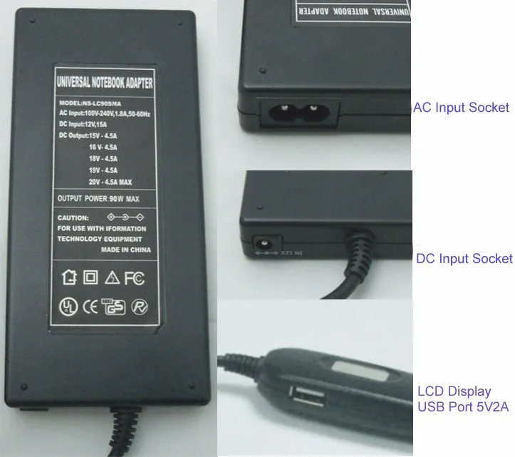 90W Universal AC Adapter with 8 DC Voltages Output for Laptop PC Variable