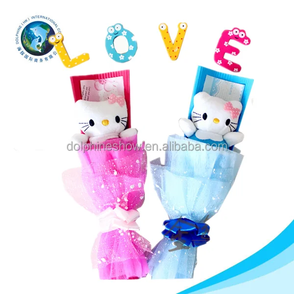 day gift pink cat and bear bouquet for valentines day gift