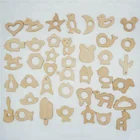 High quality unfinished natural wood carved animals shape baby wooden teether toy