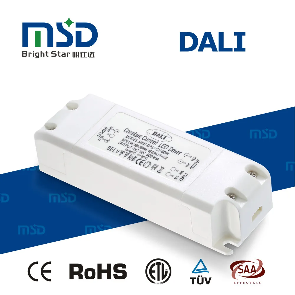 5 years warranty 60W CE/Rohs approved dimmable LED driver 0-60w 12V dali dimmer led light power driver PC shell plastic