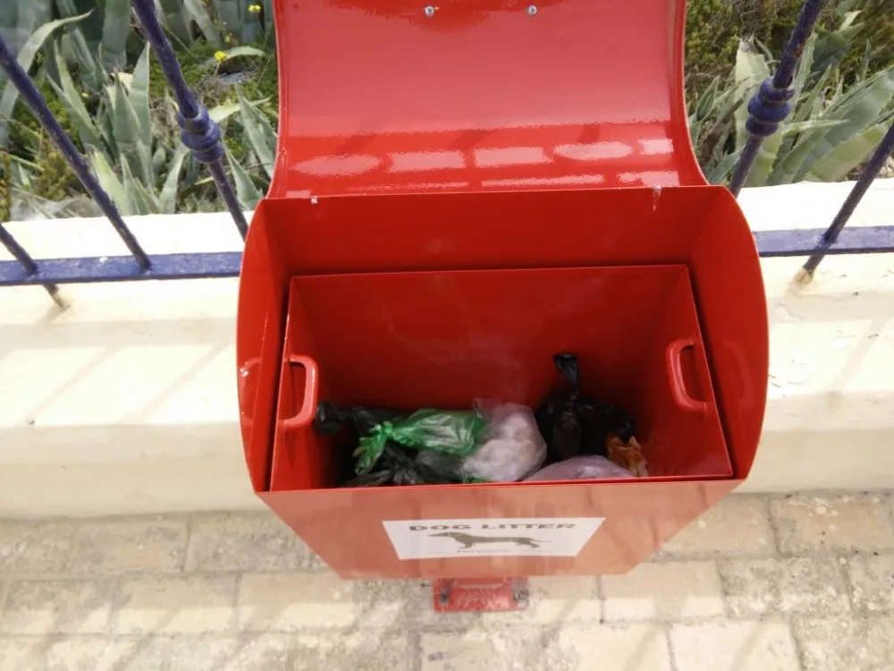 Cute mild steel dog waste bin,pet waste bin surface mounted or wall