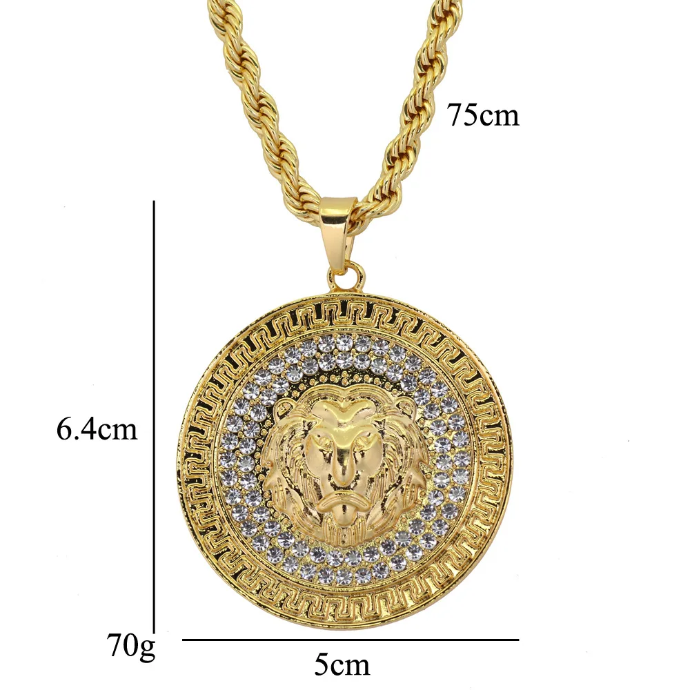 Hip hop lion zinc alloy crystal rhinestone gold pendant necklace jewelry,bling bling iced out Cuban chain