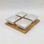 Decorative food serving appetizer sqaure snack white ceramic bowls with tray