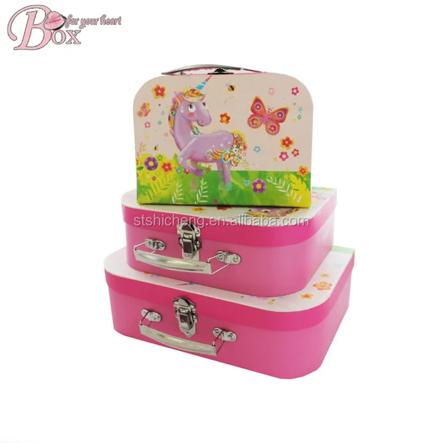 paper cardboard luggage suitcase gift box with iron handle for