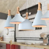Wood Hanging Home Lighting Metal Shade