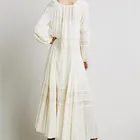 Long Dresses V Neck Long Sleeve Cotton White Lace Dresses For Mother Of Bride NT6185