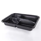 SM3-1102 Black 5 compartments plastic disposable microwaveable lunch box with clear lid(264*204*46mm)