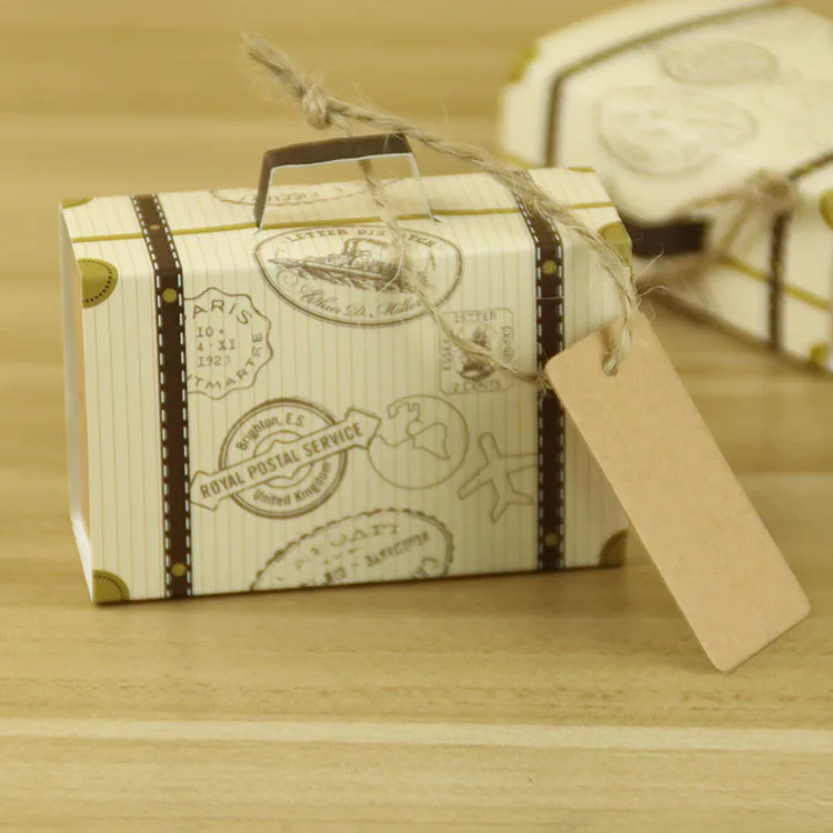 vintage suitcase wedding favor kraft paper gift box