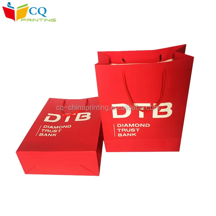 custom luxury recycled red paper shopping bag with logo printing