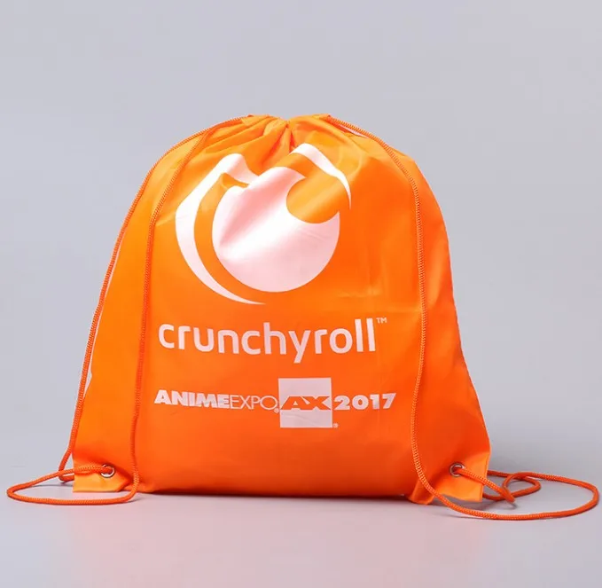 customized logo printed promotional orange polyester drawstring