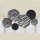 Zebra Stripes Black Paper Fans Decorations, Birthday Party Supplies Room Hanging, Pack Of 6