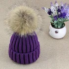 100% Raccon Poms pom fur ball Ladies Winter hat Knit cap