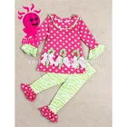 2019 Whosale girl boutique outfits kids winter christmas clothing sets girls dot long sleeve and ruffle pant set