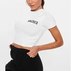 Custom Short Sleeve White O-neck Stamping Crop Tops Short T-shirt Women Wholesale
