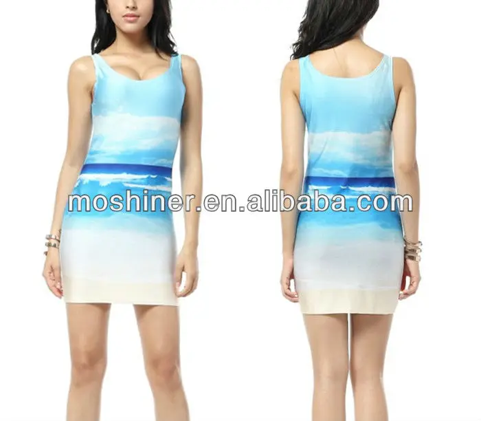 goedkope groothandel nieuwe meisje fancy digitale print jurk blauw kalme zee kleurencombinaties van kleding s117-127