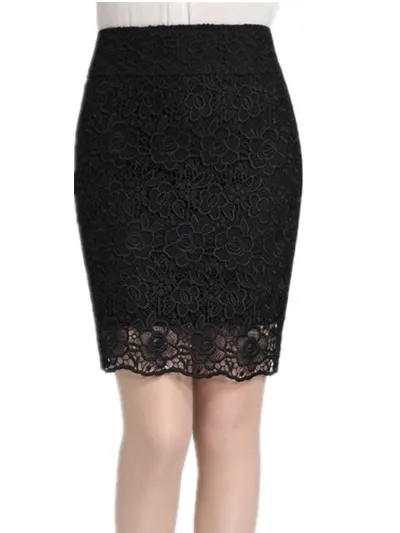 Free Shipping 2015 Summer Slim Medium-Long Hip Lace Skirt , Elastic Plus Size Black Skirts Womens , M-L-XL-XXL-XXXL-XXXXL