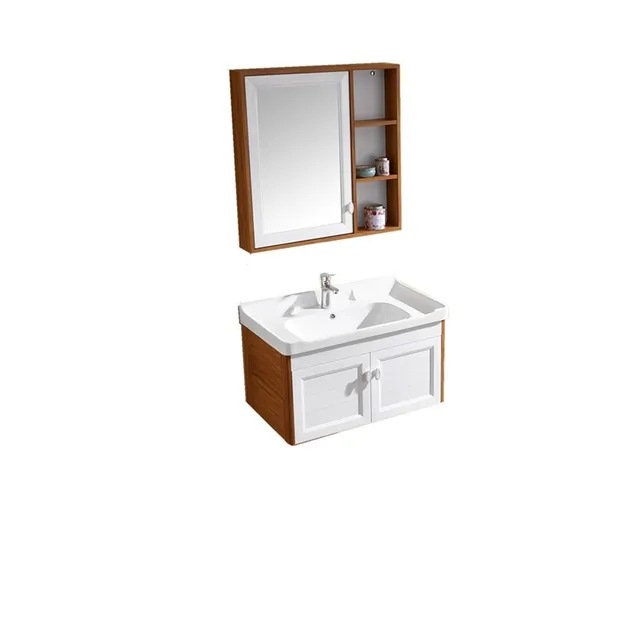 White metal bathroom cabinet with towel bar