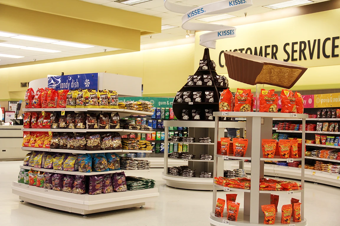 grocery store display shelving metal flooring rotating bulk food