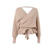 New collection elegant sweater with waist belt ladies oversized knitwear