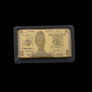 24k gold plated bar usa gold coin 5 bill dollar souvenir coin