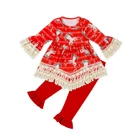SD-008-WXG/05 wholesale latest design kids girls christmas style outfits and pants red boutique clothes set