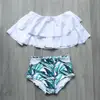 Ruffles off shoulder feather and leaf printing swimsuit swimwear BH188