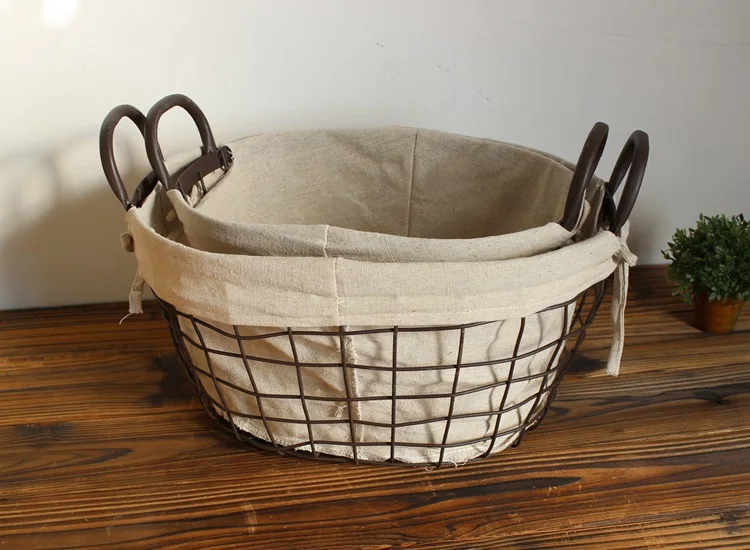 Metal wire and linen bag magazine Baskets, concise style